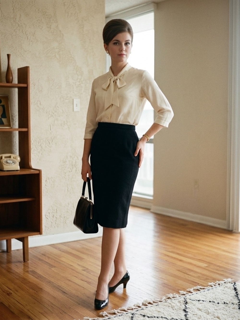 Vintage Miss Ruth Classic Wool Black Pencil Skirt for Women